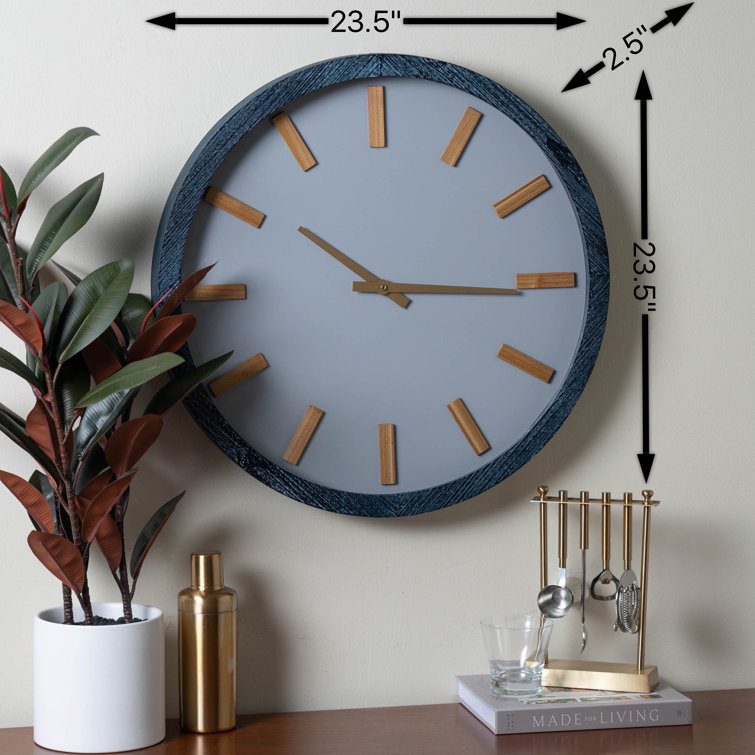 Oversized Gray and Gold Round Wooden Wall Clock