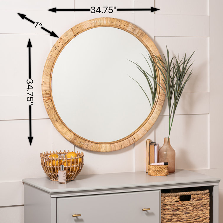 Blaise 34.5" Natural Rattan Round Wall Mirror