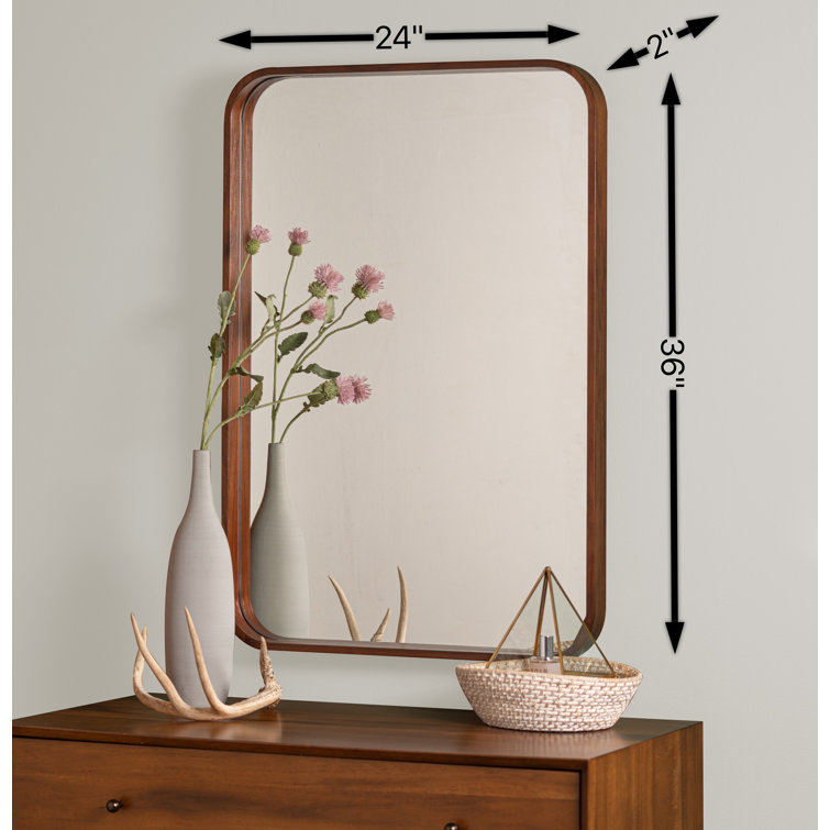 Mid-Century Walnut Rectangular Bathroom Wall Mirror