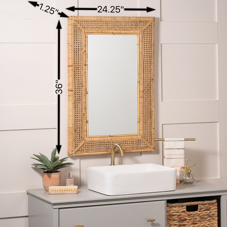 Jameson Rectangular Rattan and Gold Wall Mirror 36x24