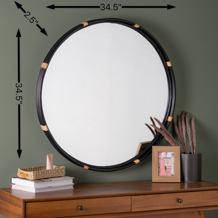 Evan 34.5'' Black Modern Industrial Round Wood Wall Mirror