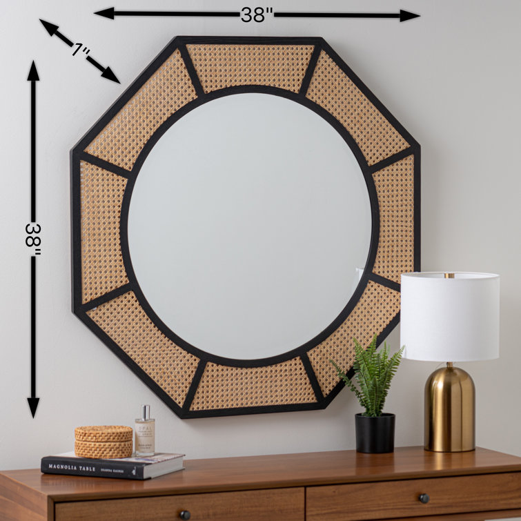 Nicki Octagonal Black and Natural Cane Round Wall Mirror