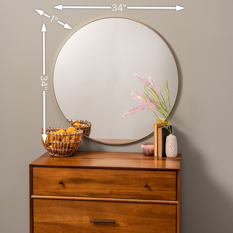 Franco Round Glossy Gold Metal Frame Wall Mirror
