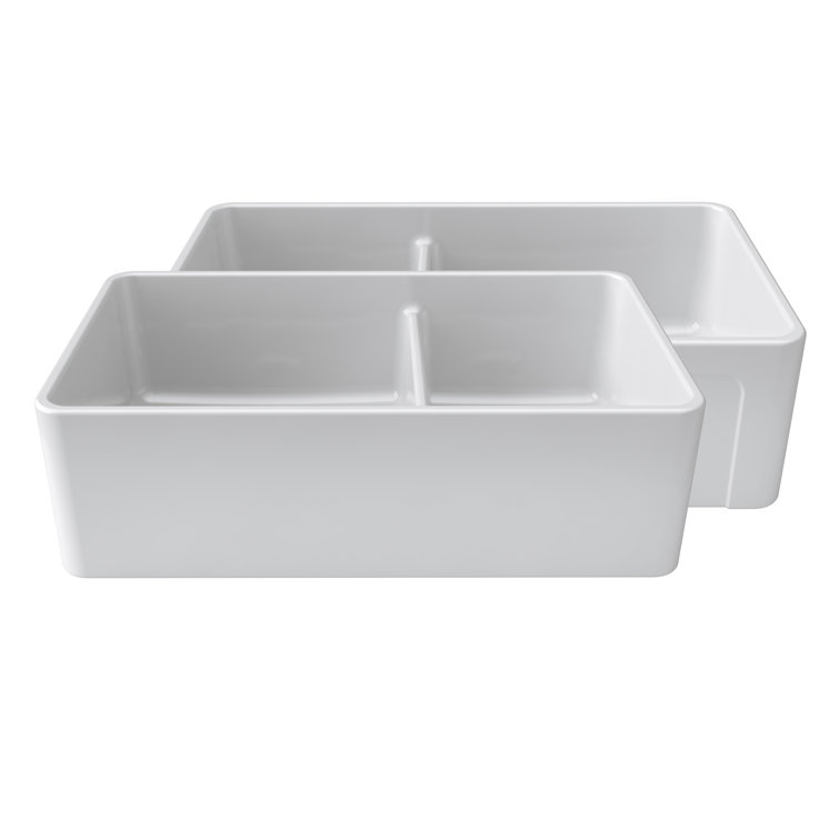 White Fireclay 33'' Double Bowl Farmhouse Sink