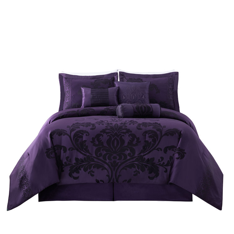 King Purple Jacquard Floral 7-Piece Comforter Set