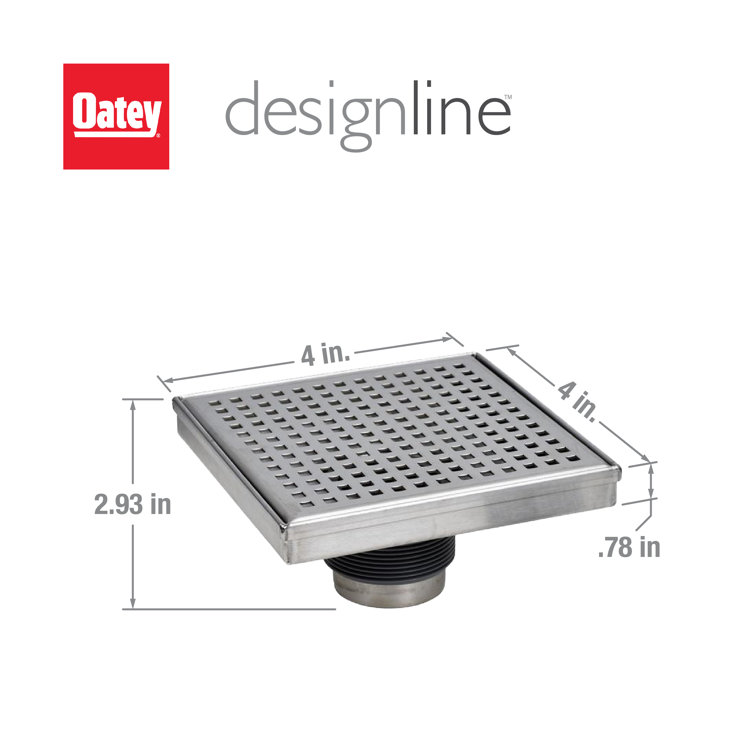 4" x 4" Stainless Steel Square Shower Drain with Grate