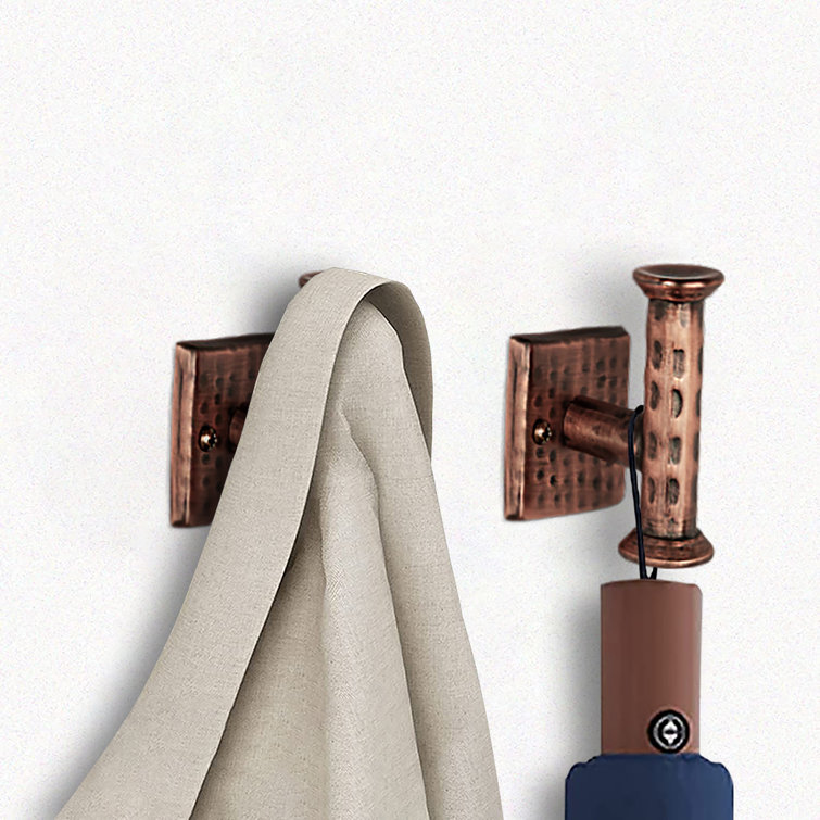 Antique Copper Hand Hammered Metal Multi-Purpose Wall Hooks, Set of 2