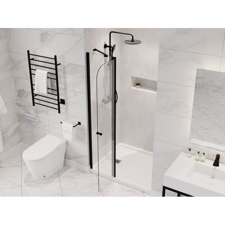 Matte Black Frameless Swinging Shower Door with Clear Glass