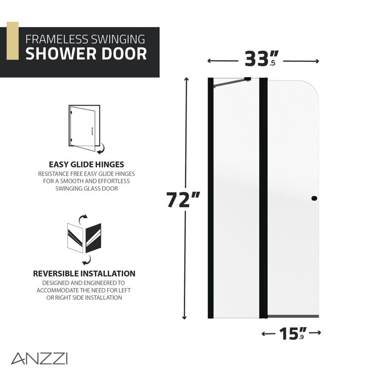 Matte Black Frameless Swinging Shower Door with Clear Glass