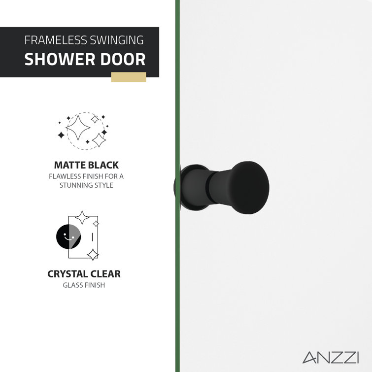 Matte Black Frameless Swinging Shower Door with Clear Glass