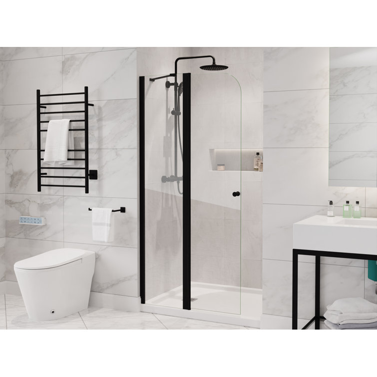Matte Black Frameless Swinging Shower Door with Clear Glass