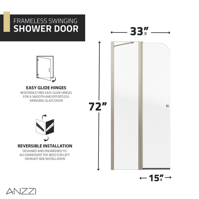 ANZZI 72-Inch Frameless Clear Glass Shower Door with Brushed Nickel Finish