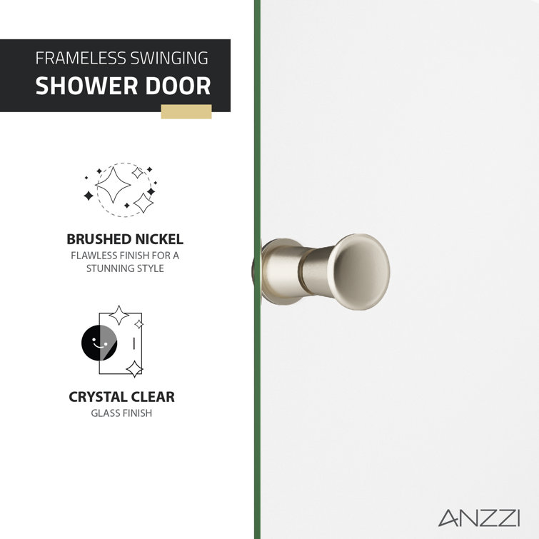 ANZZI 72-Inch Frameless Clear Glass Shower Door with Brushed Nickel Finish