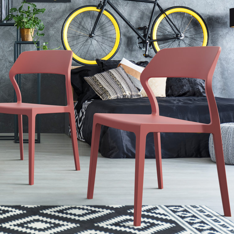 Marsala Plastic Weather-Resistant Stackable Outdoor Dining Chairs, Set of 2