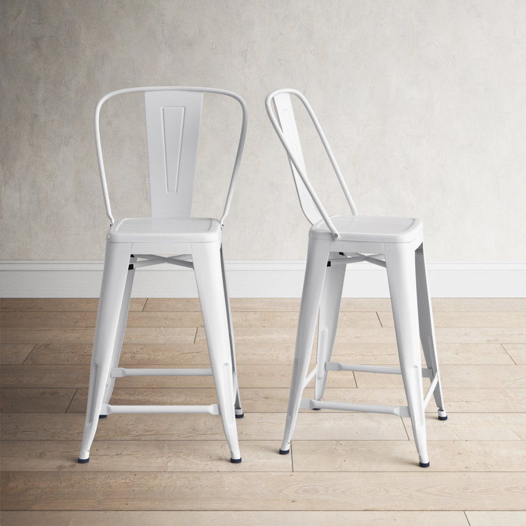 Set of 2 Rustic Pewter Counter Stools with Metal Frame