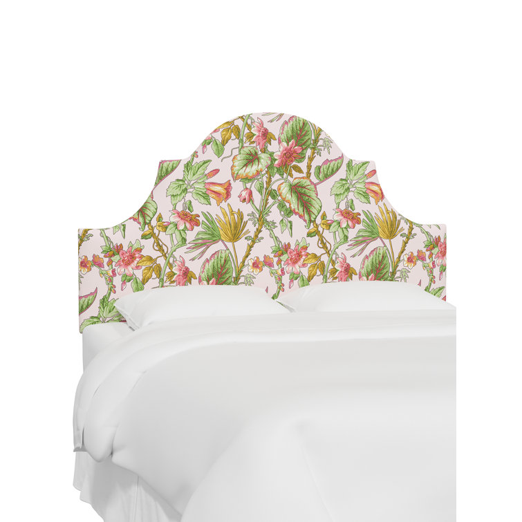 Full Floral Blush Linen Upholstered Headboard with Solid Wood Frame