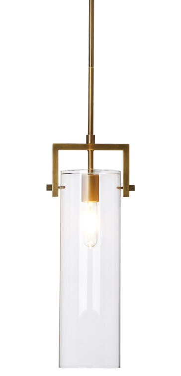 Sleek Antique Brass & Clear Glass Cylinder Pendant Light