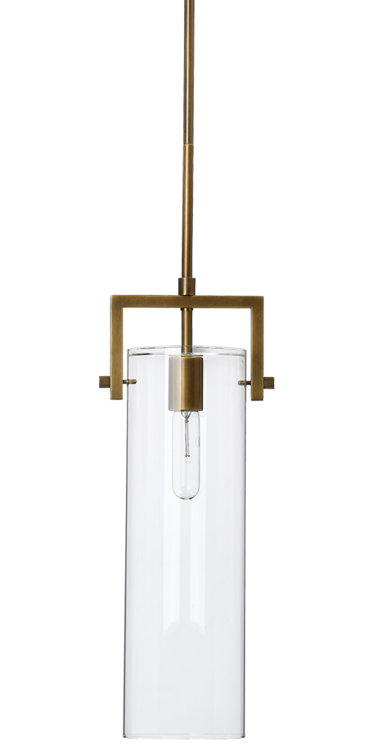 Sleek Antique Brass & Clear Glass Cylinder Pendant Light