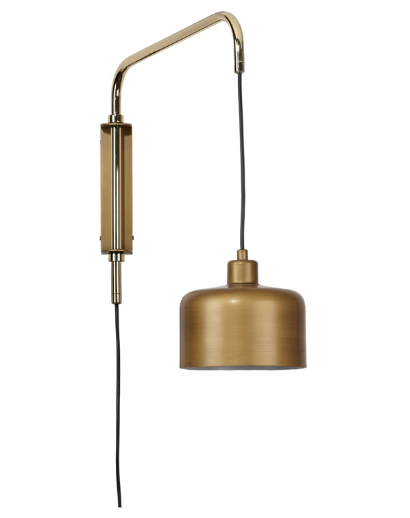 Satin Brass Adjustable Swing Arm Sconce with Dimmable Gold Shade