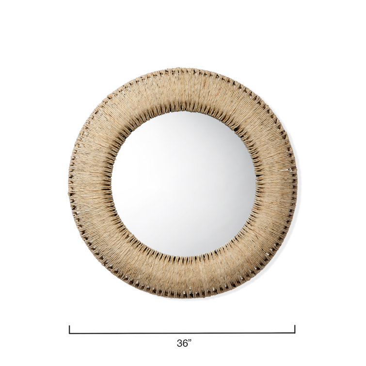 Hollis Artisan-Crafted Corn Straw Wrapped Round Mirror - Natural Finish
