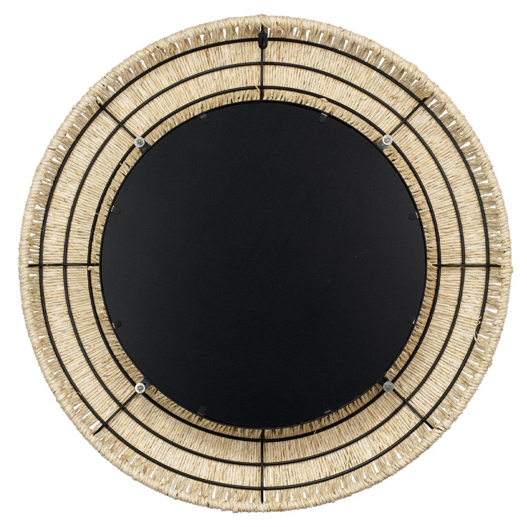 Hollis Artisan-Crafted Corn Straw Wrapped Round Mirror - Natural Finish