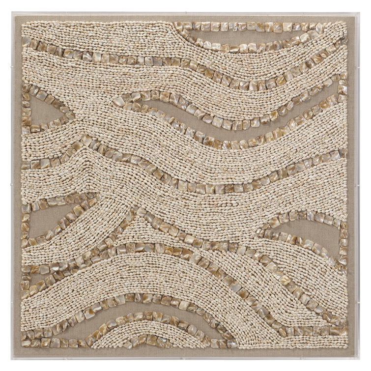 Handcrafted Beige Shell and Linen Shadowbox Wall Art