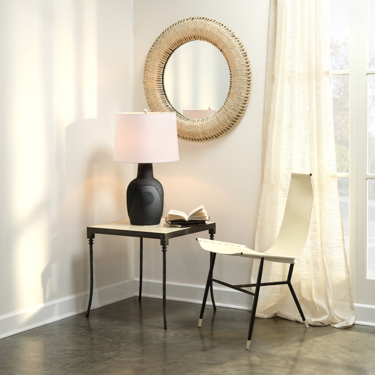 Hollis Artisan-Crafted Corn Straw Wrapped Round Mirror - Natural Finish