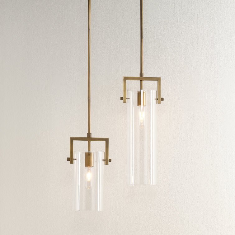 Sleek Antique Brass & Clear Glass Cylinder Pendant Light