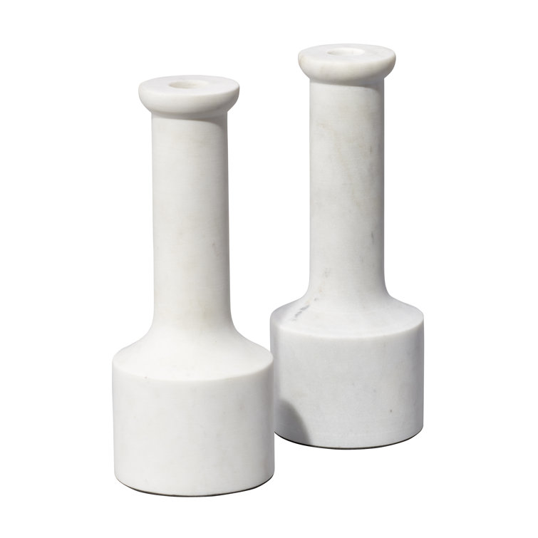 White Marble Contemporary Candlestick Set of 2