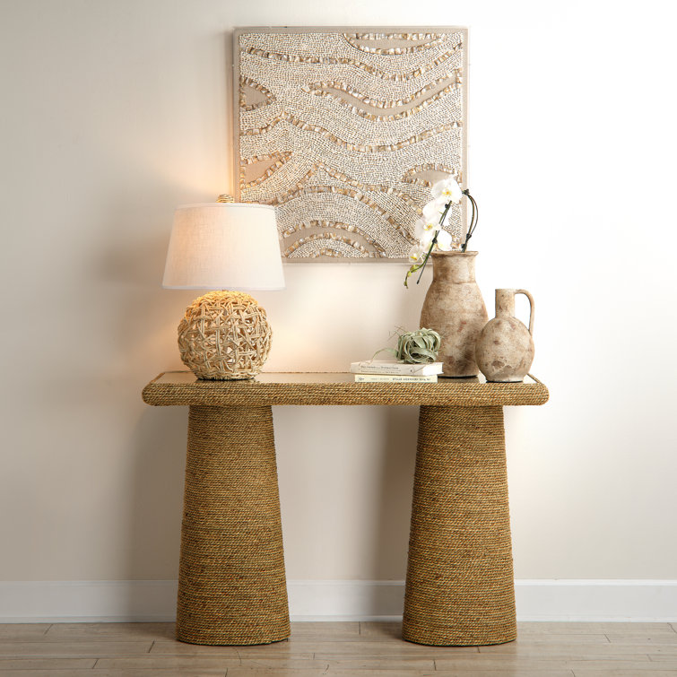 Handcrafted Beige Shell and Linen Shadowbox Wall Art