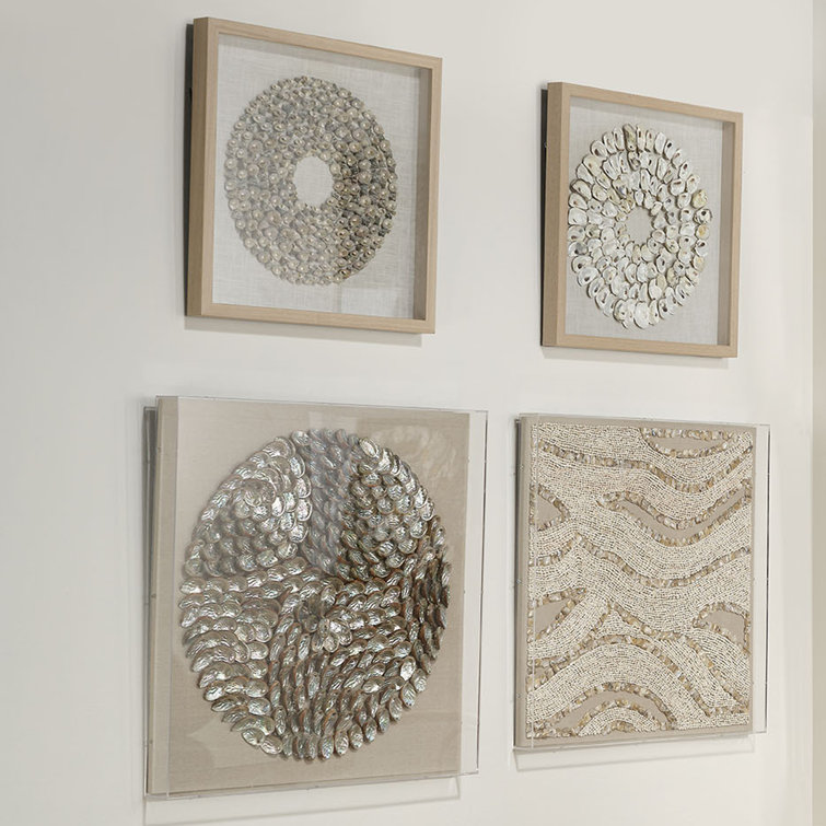 Handcrafted Beige Shell and Linen Shadowbox Wall Art