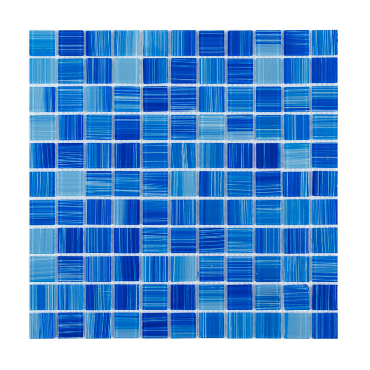 True Blue 12" x 12" Hand-Painted Glass Mosaic Tile