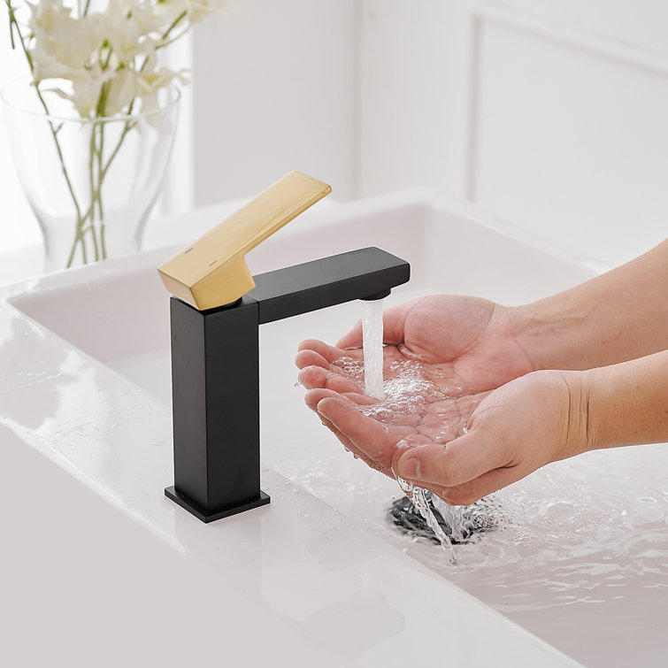 Matte Black and Brushed Gold Single-Handle Bathroom Faucet