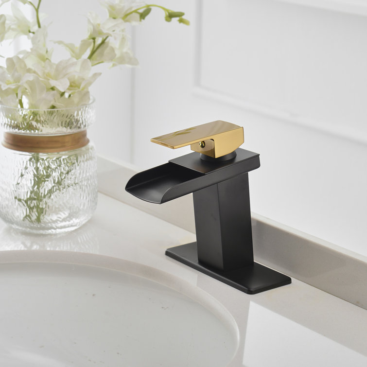 Brushed Gold Brass Single Handle Waterfall Bathroom Faucet