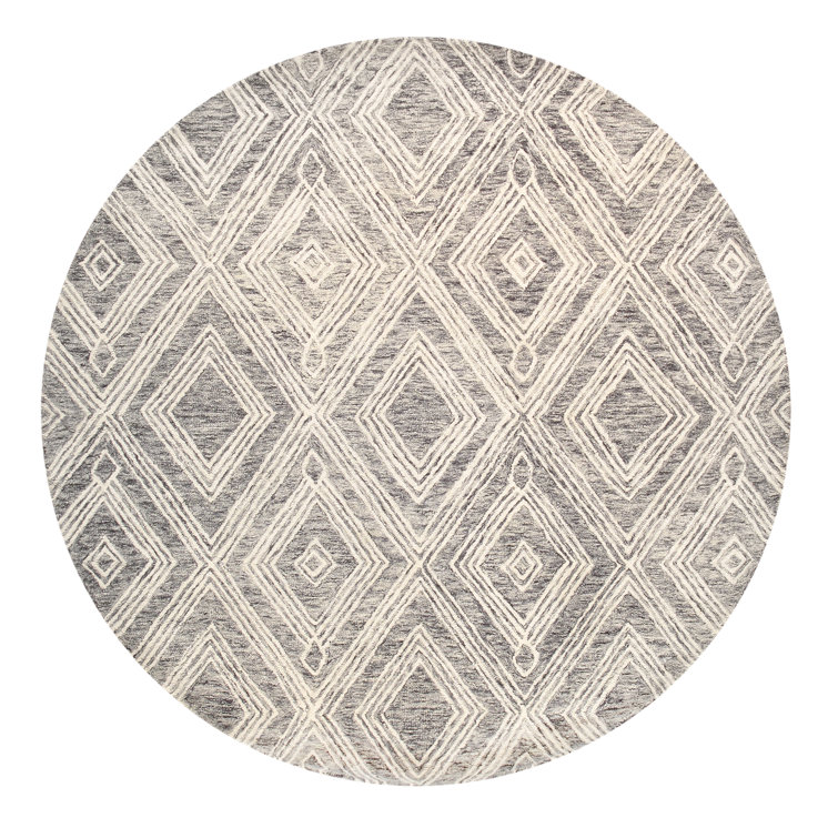 Ivory and Silver Round Hand-Tufted Wool Area Rug