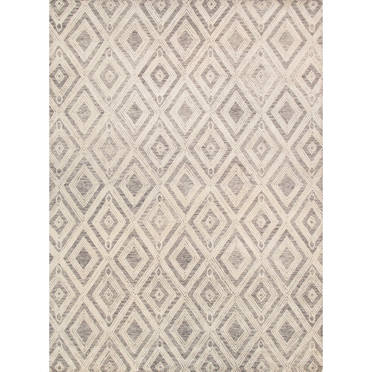 Ivory and Silver Geometric Hand-Tufted Wool Rug