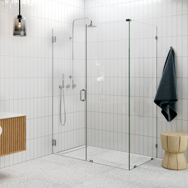 78 in Frameless Clear Glass Shower Enclosure with Chrome Finish