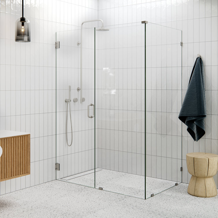 78" Frameless Clear Glass Shower Enclosure with Brushed Nickel Finish
