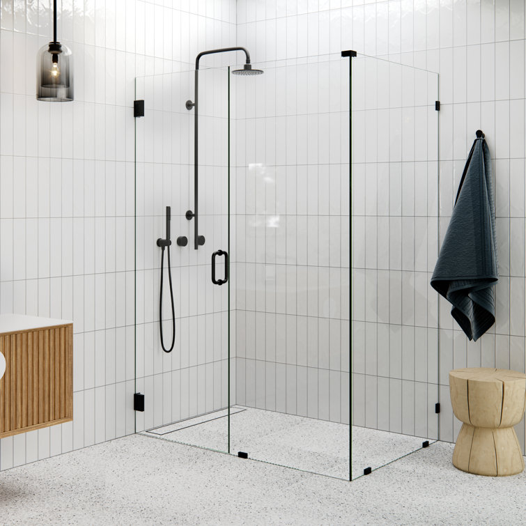 78'' Frameless Clear Glass Shower Enclosure with Matte Black Finish