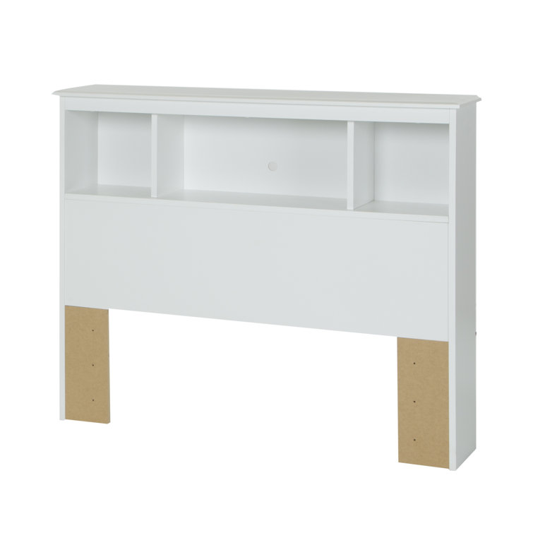 White Twin Wood Bookcase Headboard with Storage