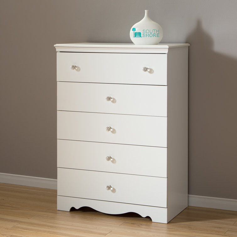 Elegant Crystal Double 5-Drawer Chest in Pure White