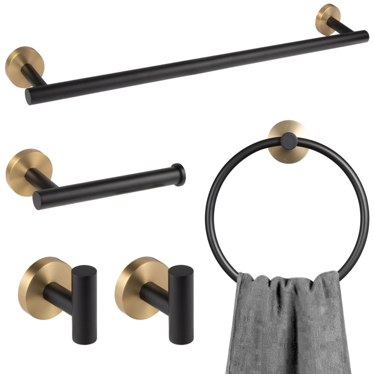 Matte Black and Brushed Gold 5-Piece Bathroom Hardware Set