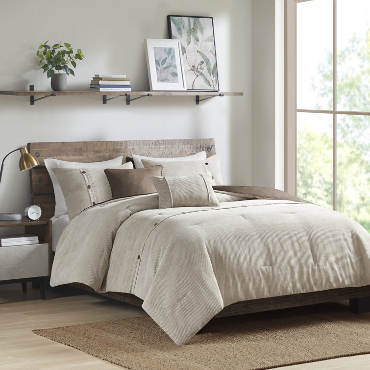 Tan Full Corduroy Comforter Set with Decorative Pillows