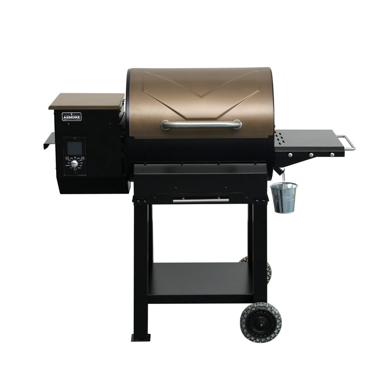 Bronze Stainless Steel Freestanding Pellet Grill with Porcelain-Coated Grates