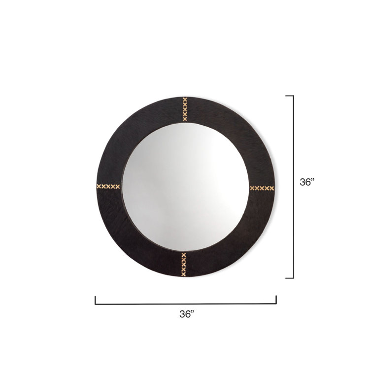 Espresso Round Wood and Leather Wall Mirror