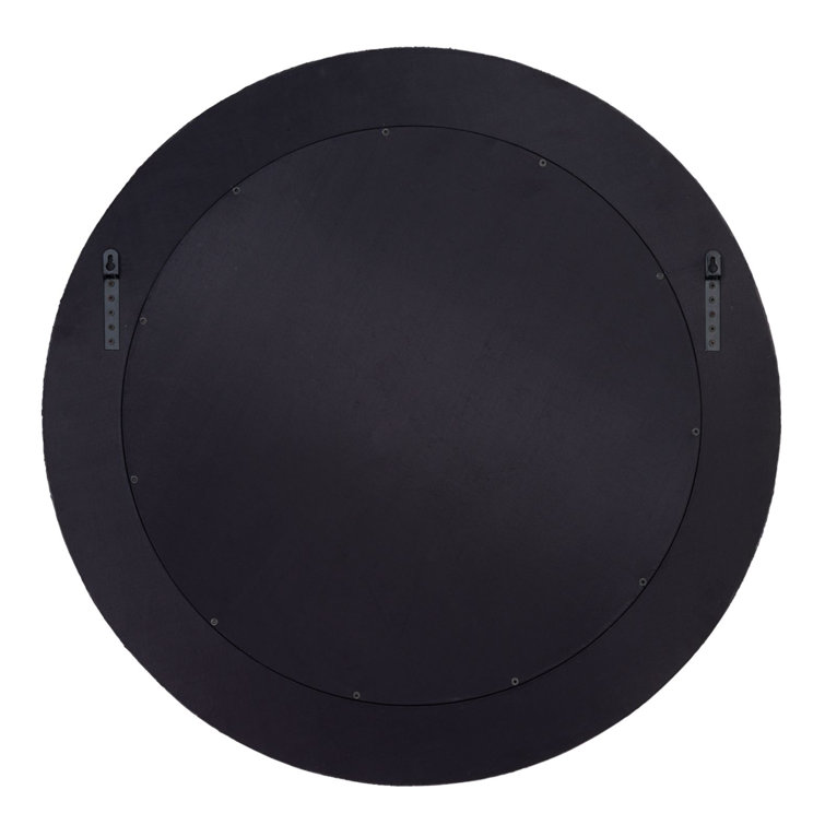 Espresso Round Wood and Leather Wall Mirror
