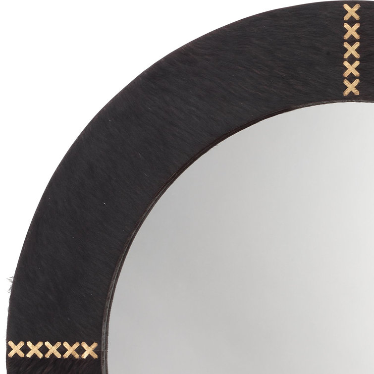 Espresso Round Wood and Leather Wall Mirror