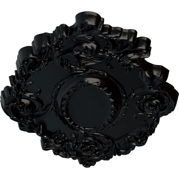Jet Black Hand-Painted Flowing Leaf Ceiling Medallion