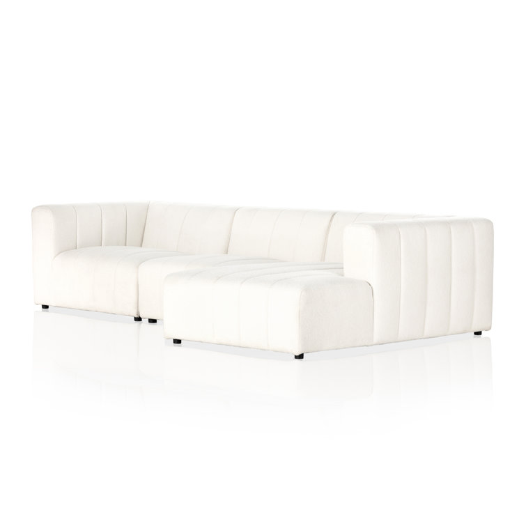 Fayette Cloud White Tufted Fabric 3-Piece Sectional Sofa
