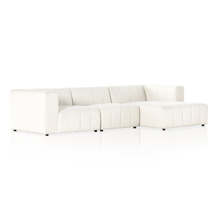 Fayette Cloud White Tufted Fabric 3-Piece Sectional Sofa